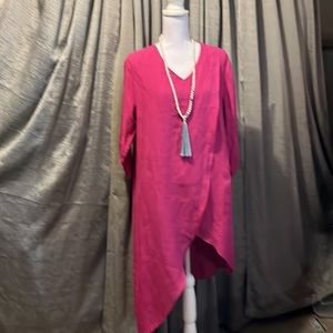 Match Point Asymmetrical Linen Tunic Beautiful Fuchsia Color Fits S/M